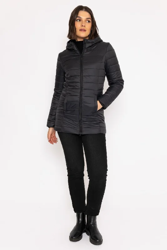 Longline Puffa Coat in Black