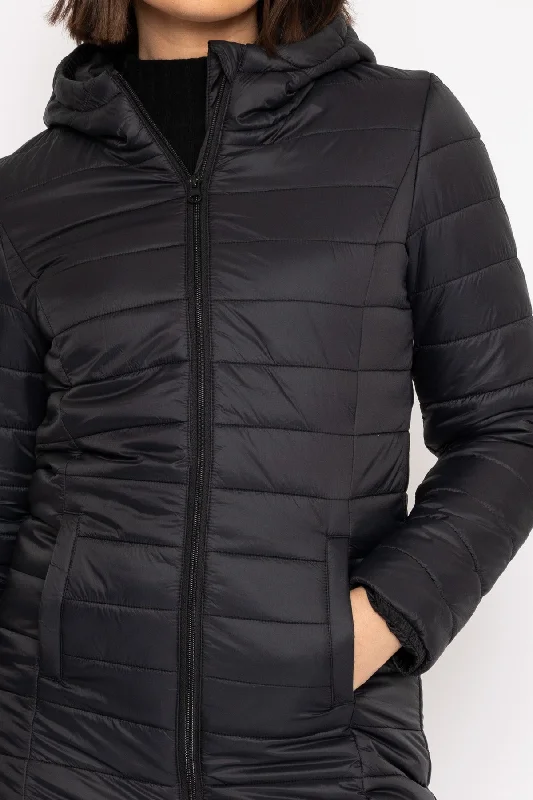 Longline Puffa Coat in Black