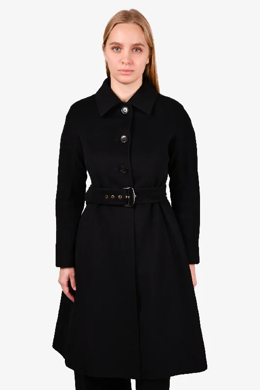 Max Mara Studio Black Wool Belted Coat Size 6