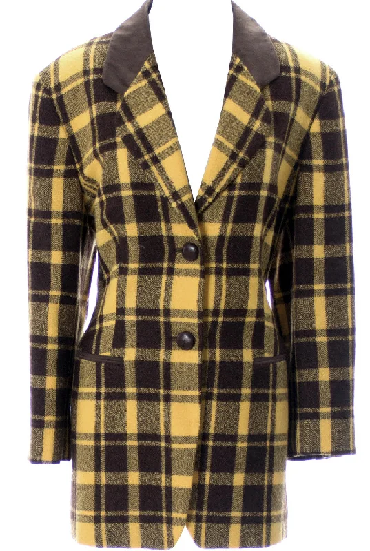 Mondi mustard plaid vintage blazer with suede elbow patches