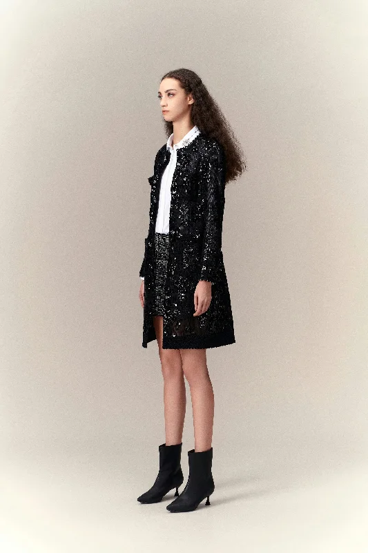 Mysterious Mistress Sequined Midi Coat