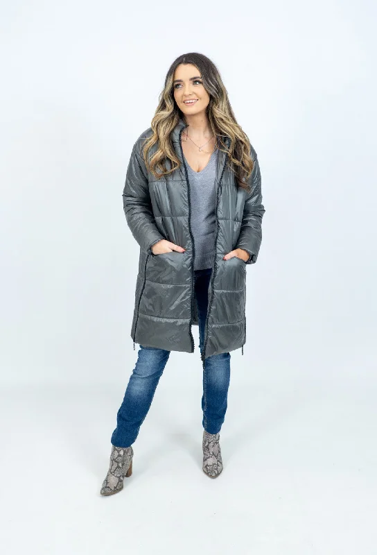 Naya Dark Grey Hooded Padded Jacket