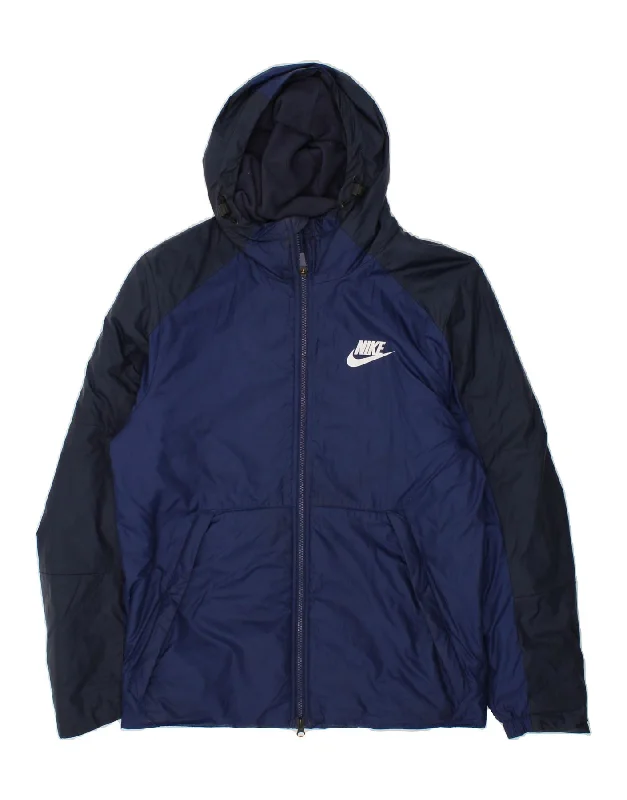 NIKE Womens Loose Fit Hooded Windbreaker Jacket UK 14 Medium Navy Blue