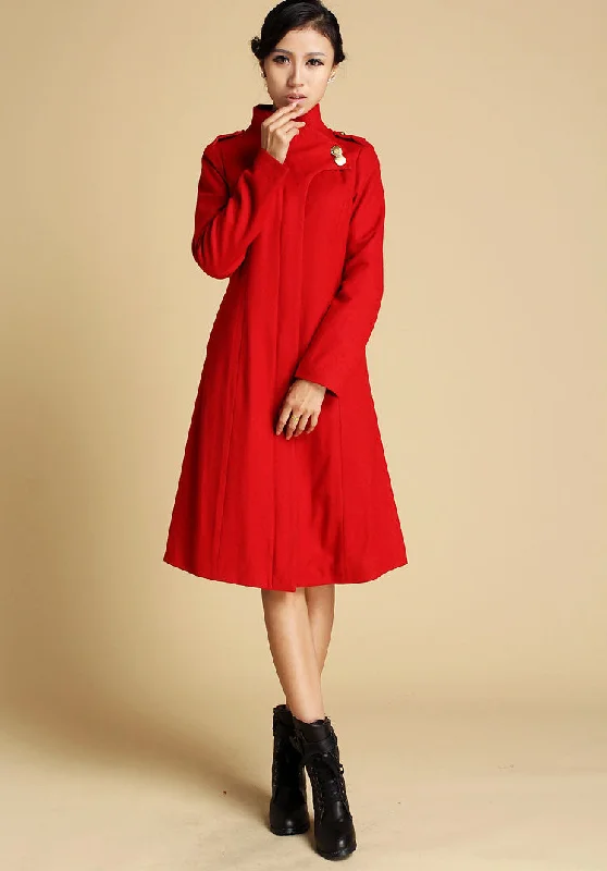 Red Wool Coat Winter Jacker 0343#