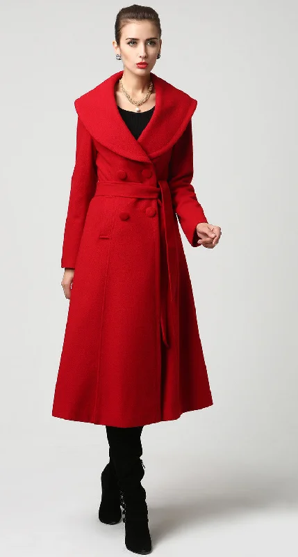 Red wool coat winter warm women coat 1116#