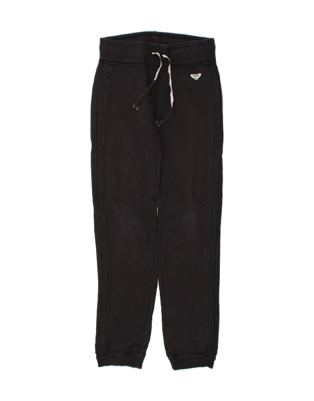 ROXY Womens Graphic Tracksuit Trousers Joggers UK 6 XS Black Cotton