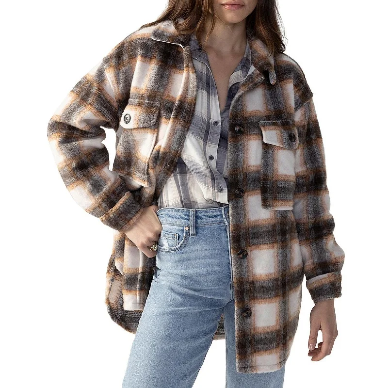 Sanctuary Womens Plaid Warm Wool Coat