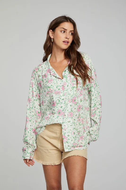 Saville Button Down - Grass Daisy Floral