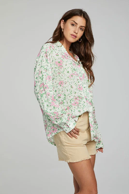 Saville Button Down - Grass Daisy Floral