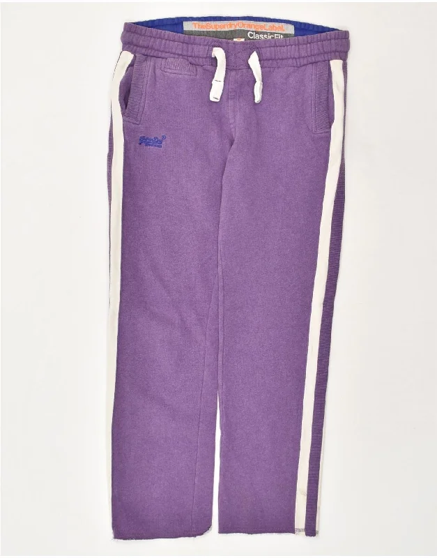 SUPERDRY Womens Classic Fit Tracksuit Trousers UK 14 Medium Purple Cotton