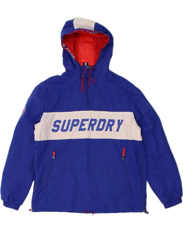 SUPERDRY Womens Hooded Pullover Windbreaker Jacket Medium Blue Polyester