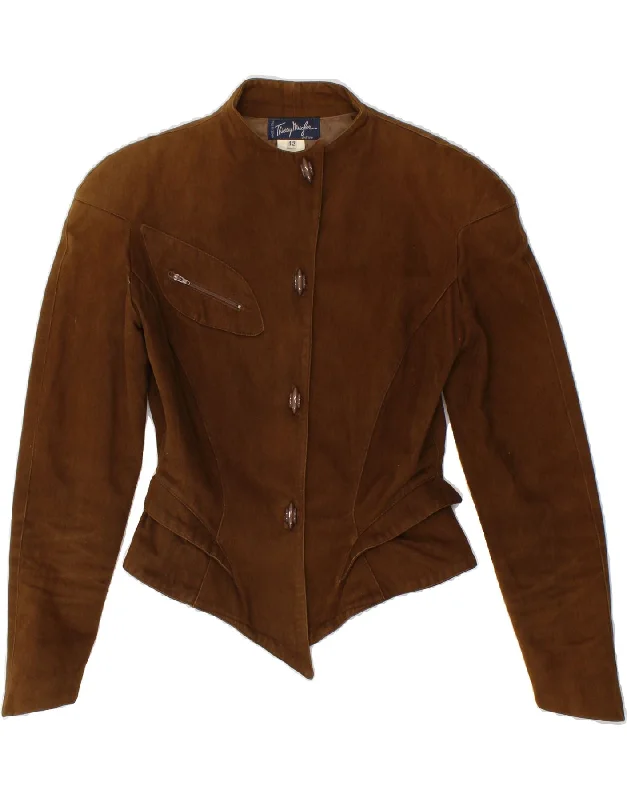 THIERRY MUGLER Womens Bomber Jacket IT 42 Medium Brown Cotton