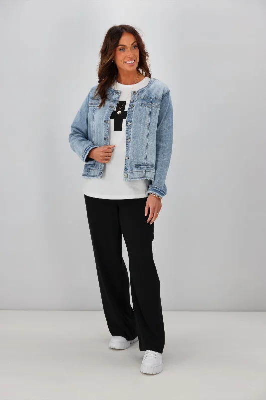 Threadz Collarless Denim Jacket Blue