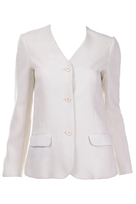 1970s Vintage Halston Ivory Linen Button Front Jacket Size 4/6