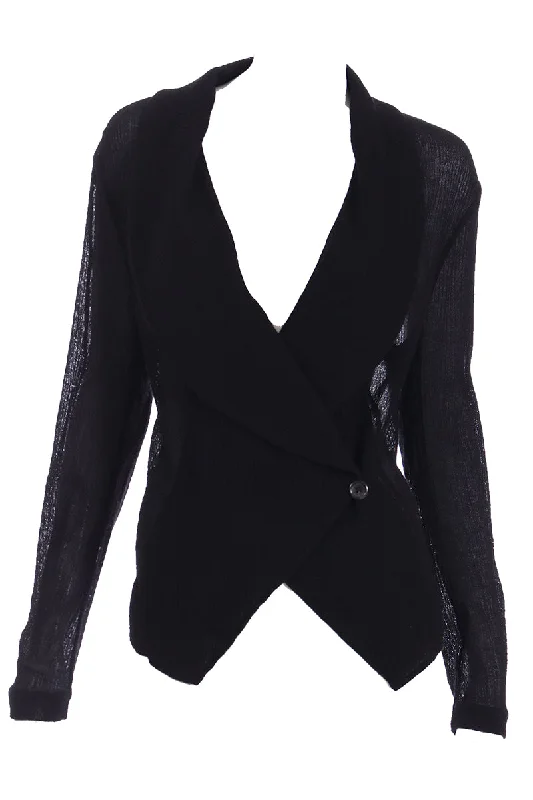 2000s Yves Saint Laurent Stefano Pilati Deadstock Sheer Black Wrap Jacket