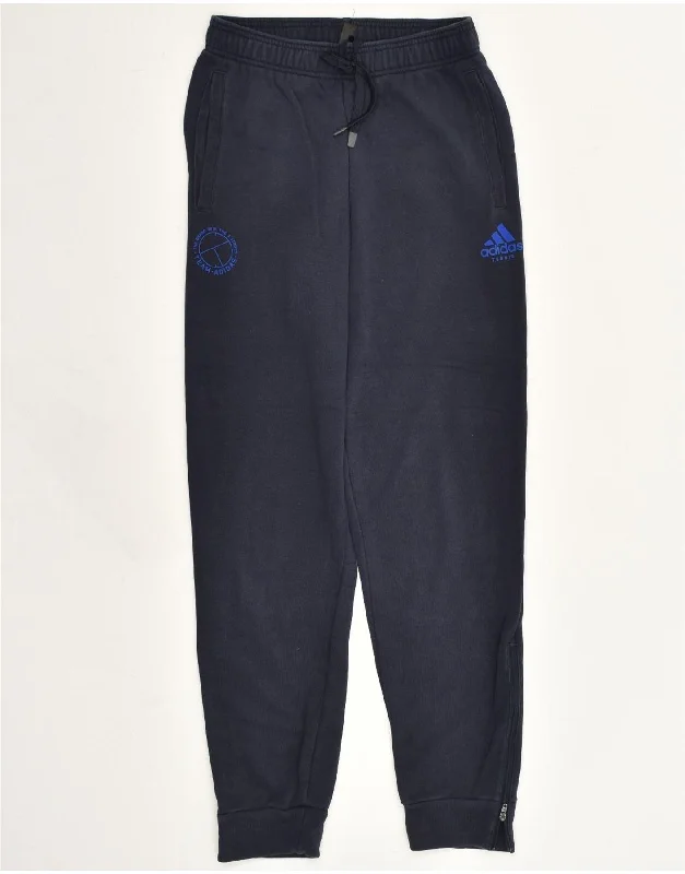 ADIDAS Womens Tracksuit Trousers Joggers UK 10 Small Navy Blue Cotton