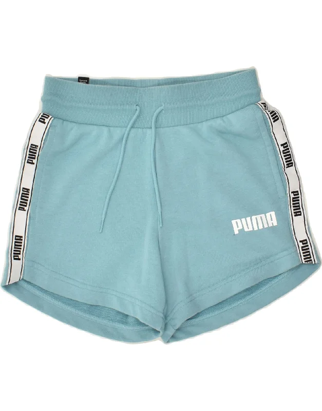 PUMA Womens Graphic Sport Shorts UK 4 XS Blue Cotton