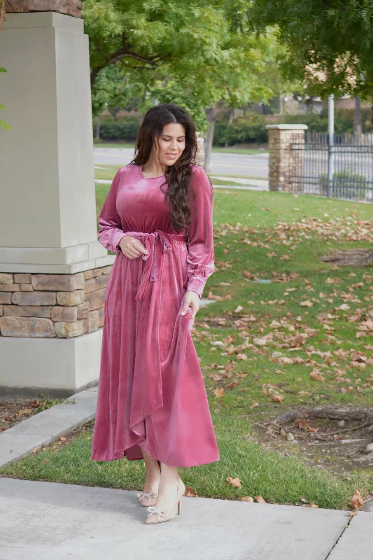 Cameo Pink Velvet Maxi Dress