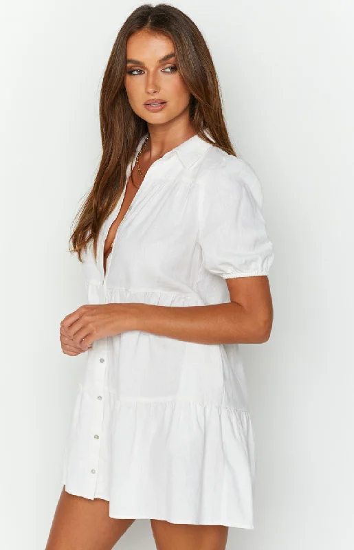 Frances White Linen Tiered Dress