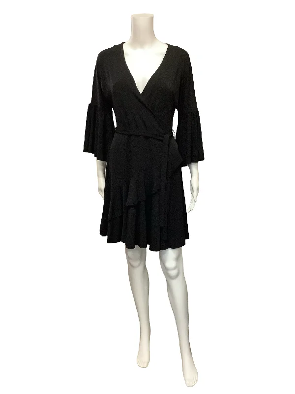 French Connection Dress Black Midi V Neck Size: 6