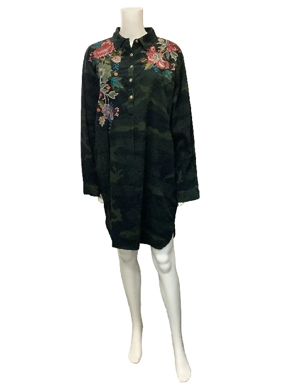 Johnny Was Workshop Tunic Dress Camo Floral Embroidered Courderoy Size: XL