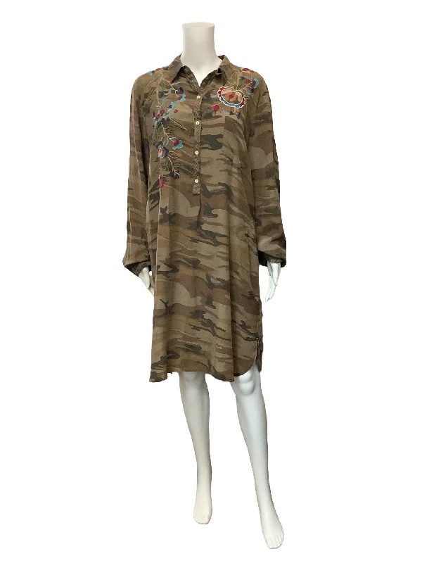 Johnny Was Workshop Tunic Dress Camo Floral Embroidery Silk Size: L