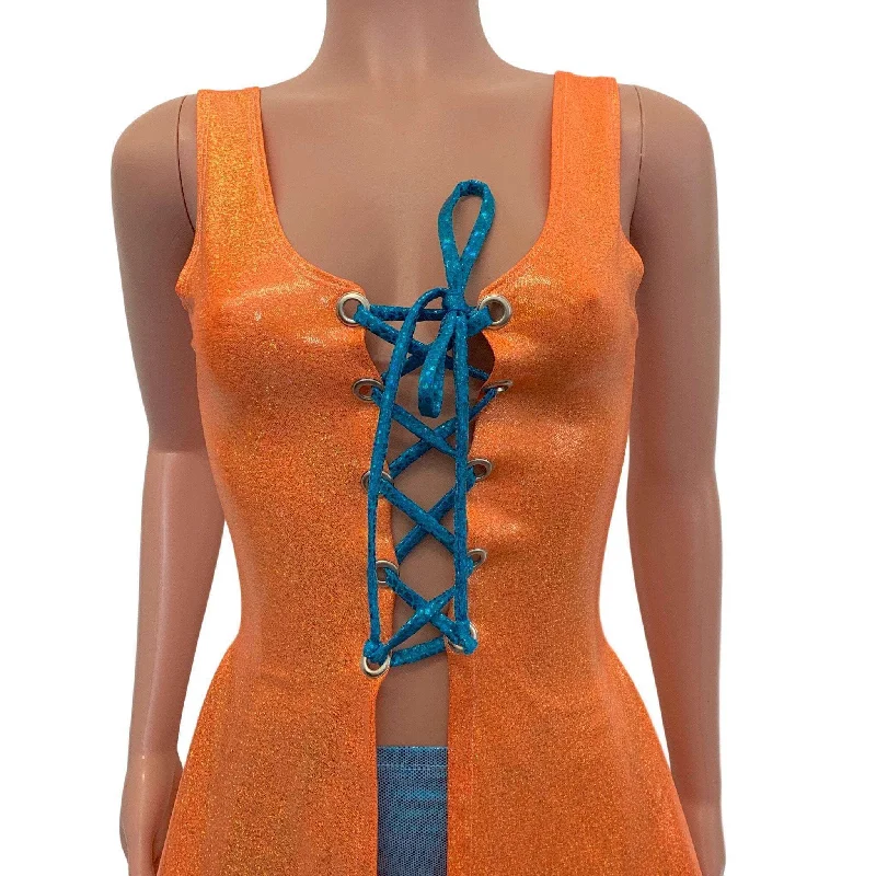 Lace-Up Open-Front Dress - Orange Sparkle