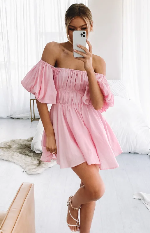 Paradise Puff Sleeve Dress Pink