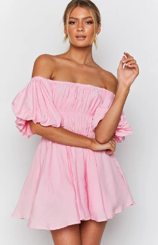 Paradise Puff Sleeve Dress Pink