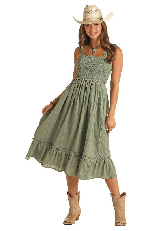 Rock and Roll Cowgirl Sage Eyelet Maxi Dress