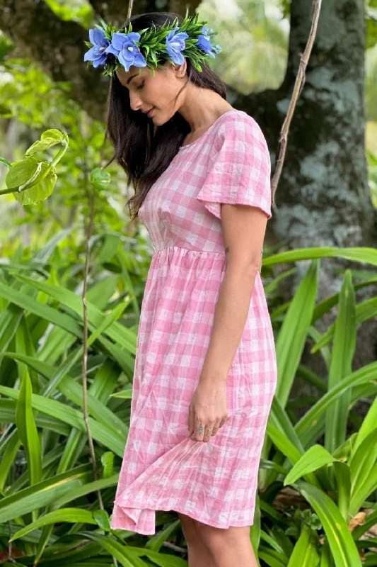 Saski Amber Linen Dress - Pink Plaid