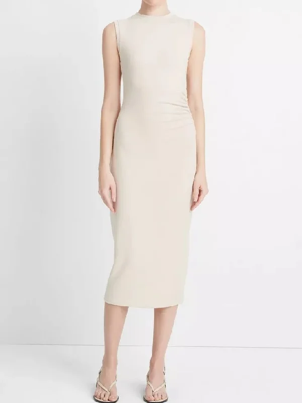 Sleeveless Gathered-Waist Dress