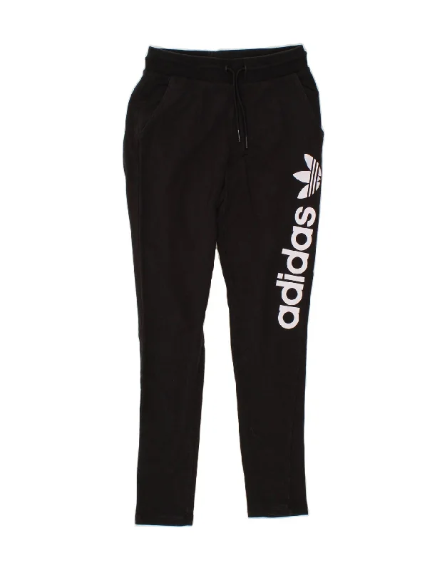 ADIDAS Womens Graphic Tracksuit Trousers UK 10 Small Black Cotton