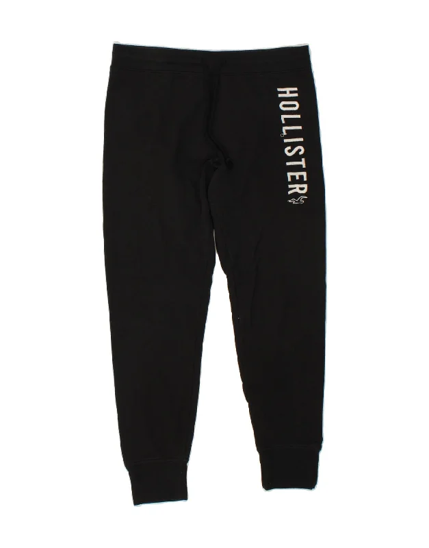 HOLLISTER Womens Graphic Tracksuit Trousers Joggers UK 14 Large Black