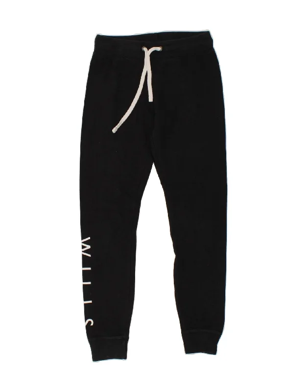 JACK WILLS Womens Graphic Tracksuit Trousers Joggers UK 6 XS Black Cotton