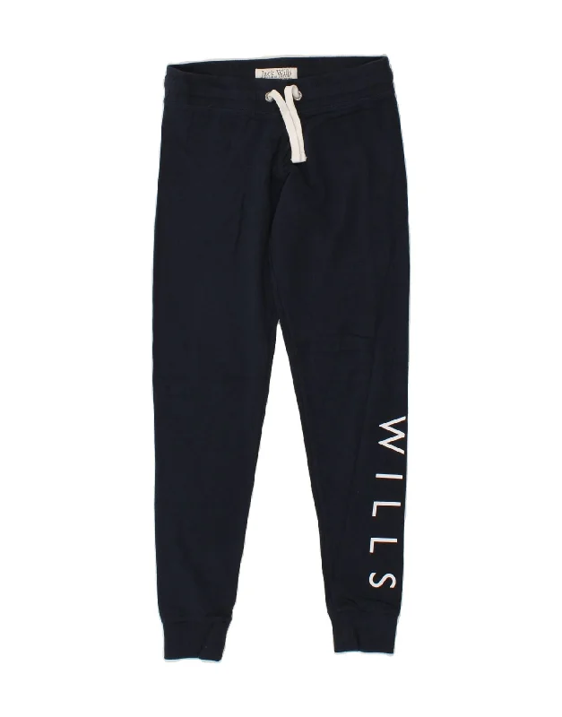 JACK WILLS Womens Graphic Tracksuit Trousers Joggers UK 8 Small Navy Blue