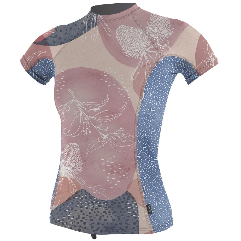 O'Neill Womens Side Print S/S Rash Vest  -Desert Bloom/Drift Blue