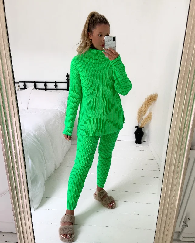 Knitted Roll Neck Ribbed Two Piece Set