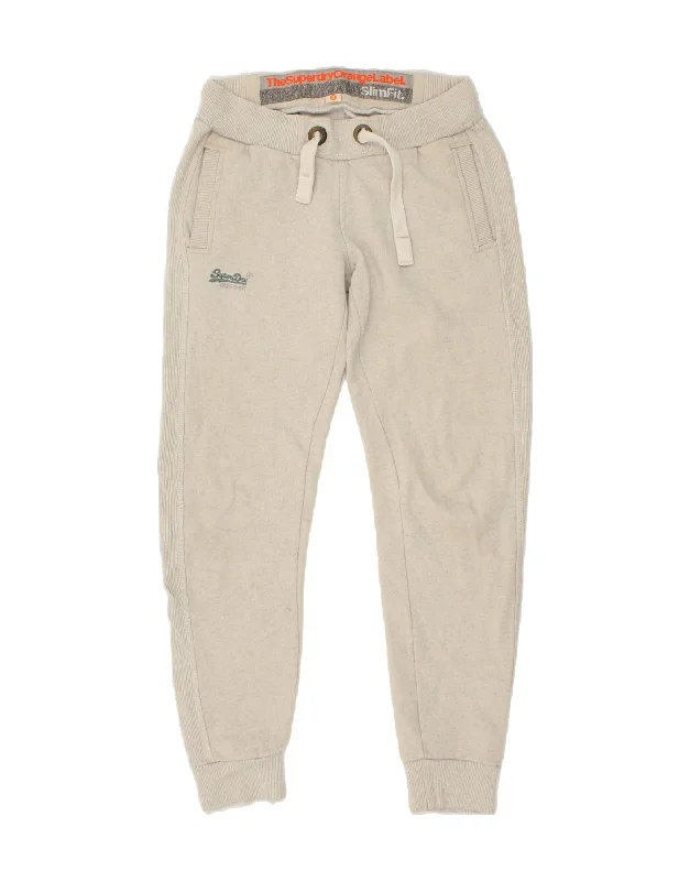 SUPERDRY Womens Slim Fit Tracksuit Trousers Joggers UK 10 Small Beige