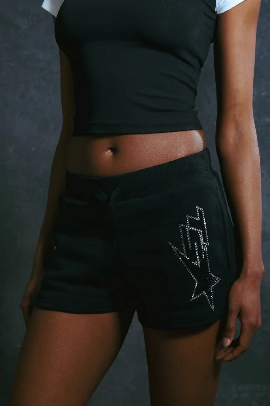 Women's TS Star Diamante Shorts - Black