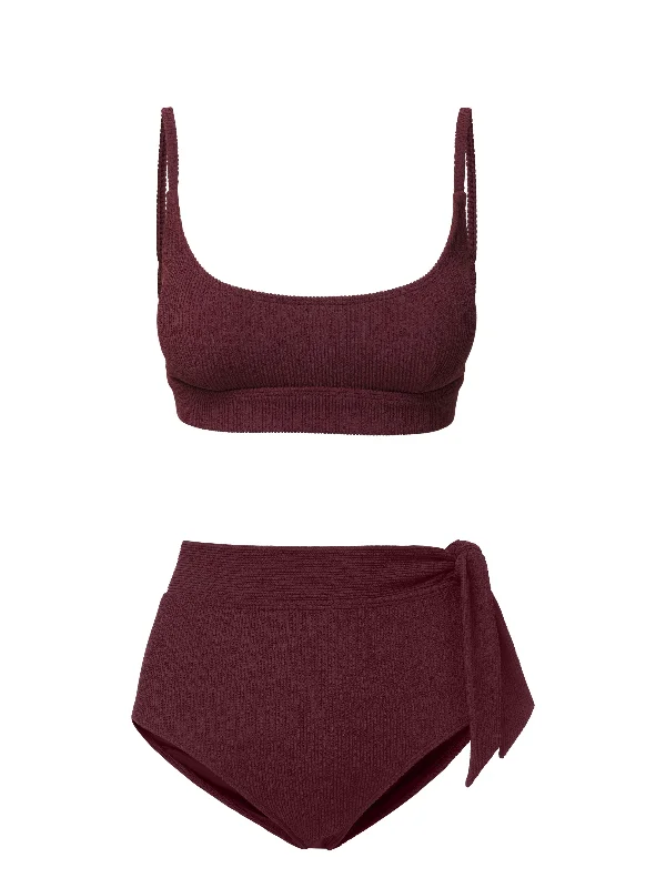 Erika Top + Side Tie High Rise Bottom in Auburn Texture