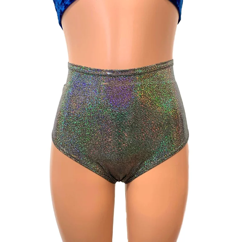 Gleaming Silver Holographic High Waist Scrunch Bikini