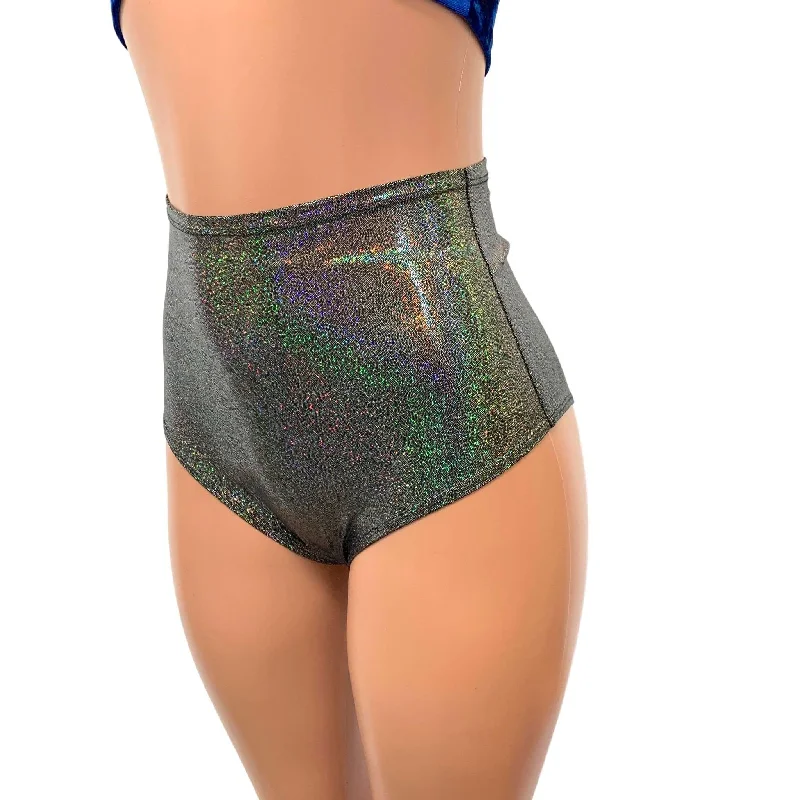 Gleaming Silver Holographic High Waist Scrunch Bikini