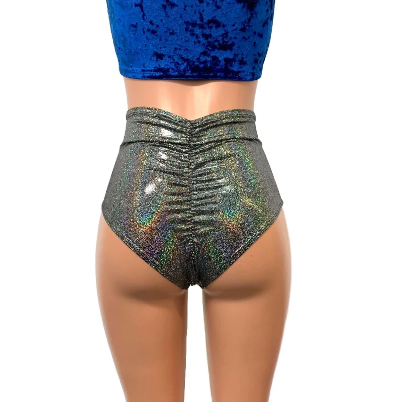 Gleaming Silver Holographic High Waist Scrunch Bikini