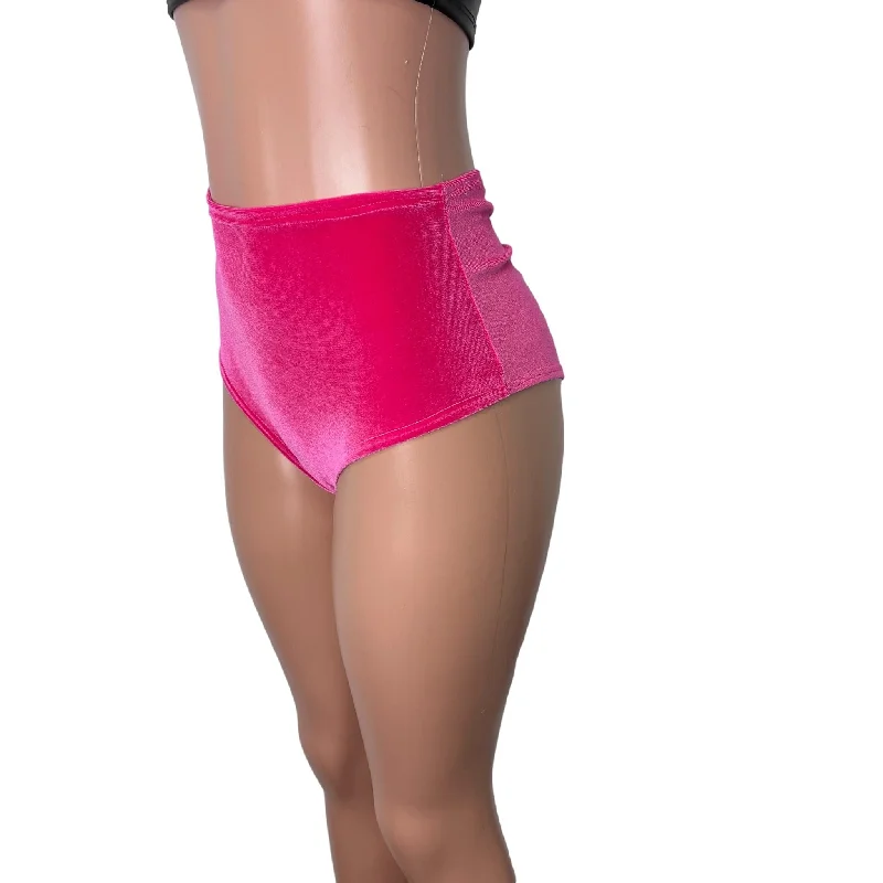 High Waist Scrunch Bikini Hot Pants - Hot Pink Velvet