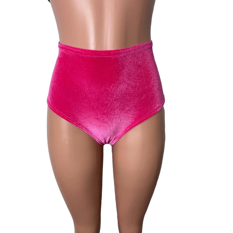 High Waist Scrunch Bikini Hot Pants - Hot Pink Velvet