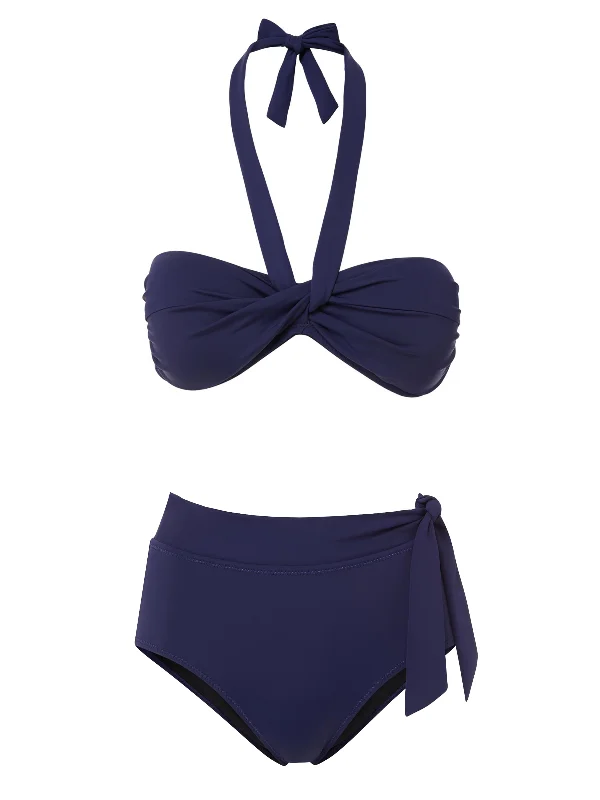 Loryn Top + Side Tie High Waist Bottom in Navy