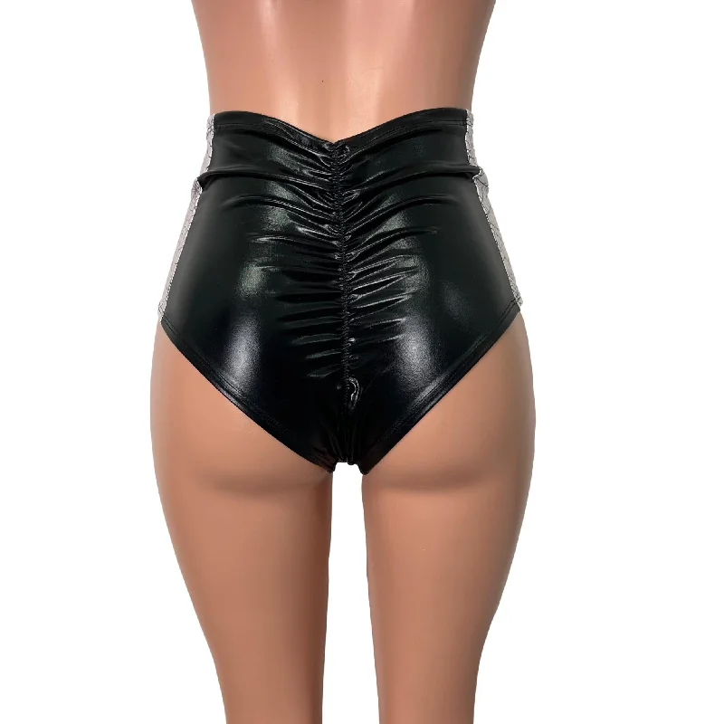 Panel Scrunch Bikini - High Waist - Black Metallic and Spider Web Holographic