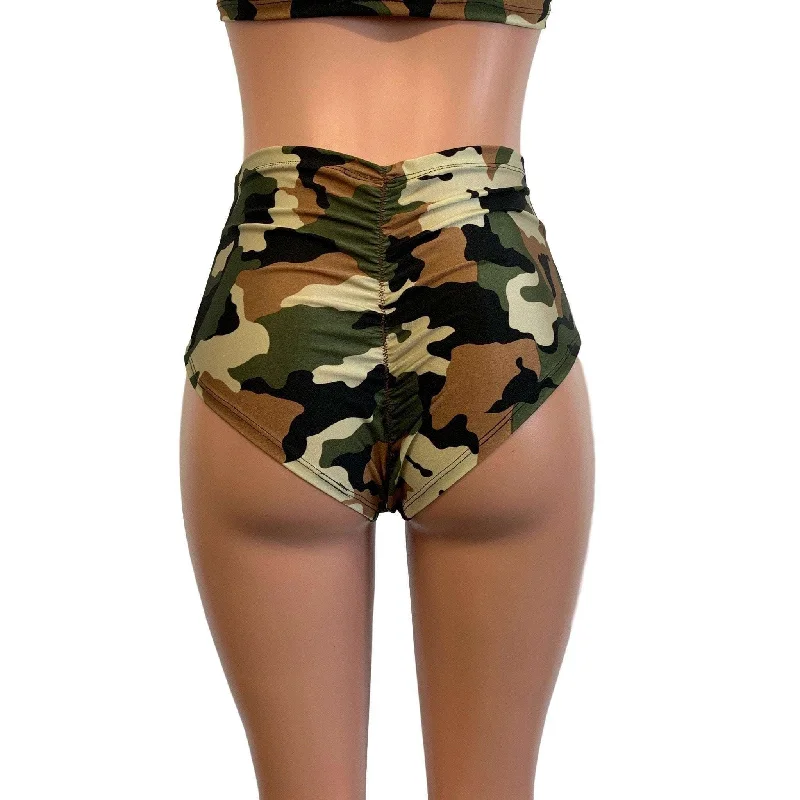 High Waist Scrunch Bikini Hot Pants - Camouflage