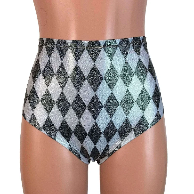 High Waist Scrunch Bikini Hot Pants - Harlequin Diamond Holo